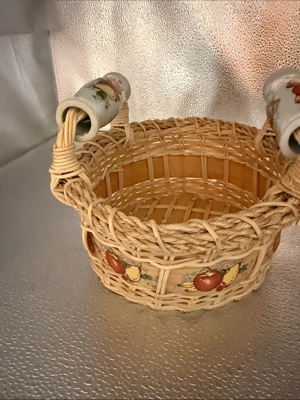 Wicker Fruit Accent Basket with Ceramic Handles